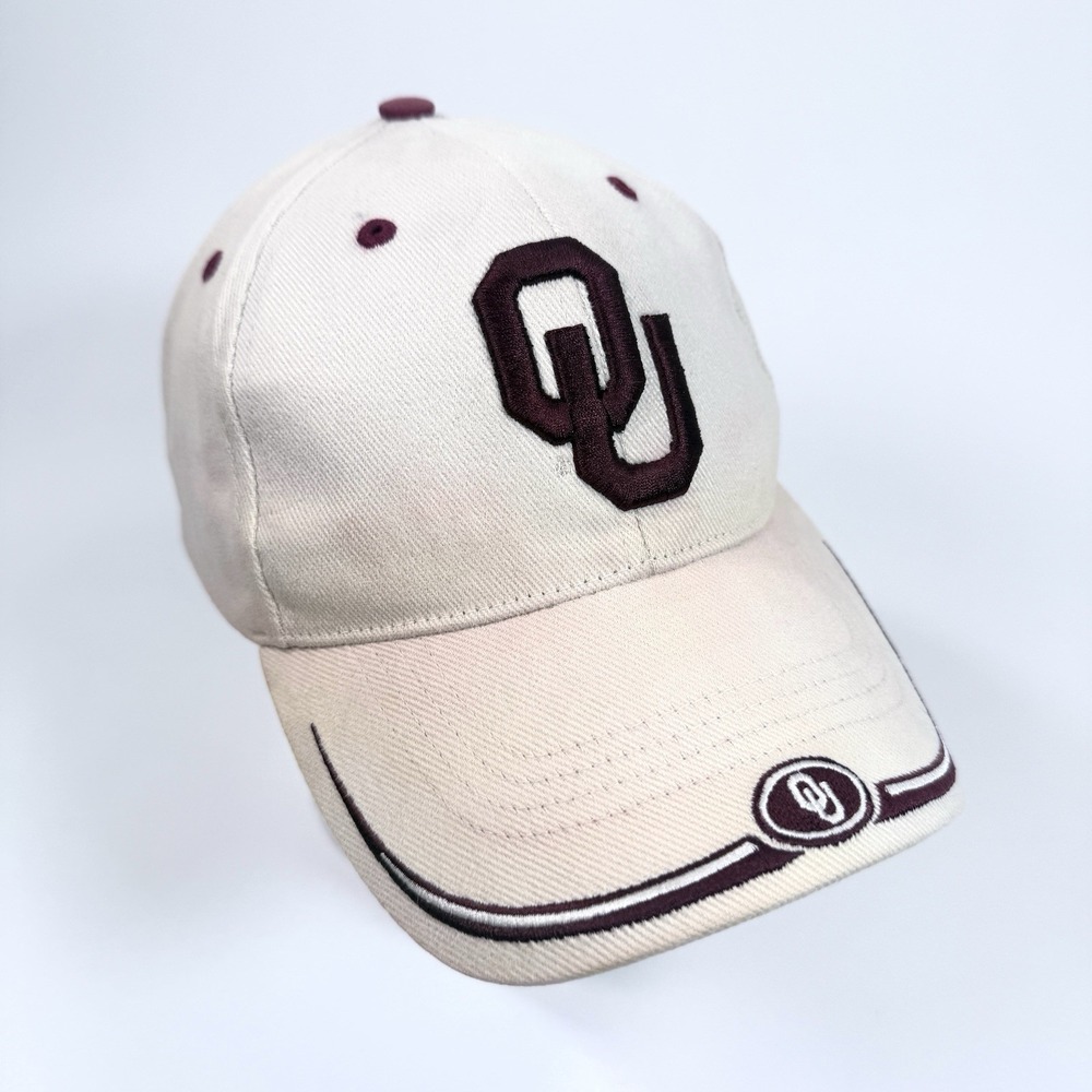 Vintage Oklahoma Sooners OU Hat Twins Enterprise Y2K Strapback Cream NCAA